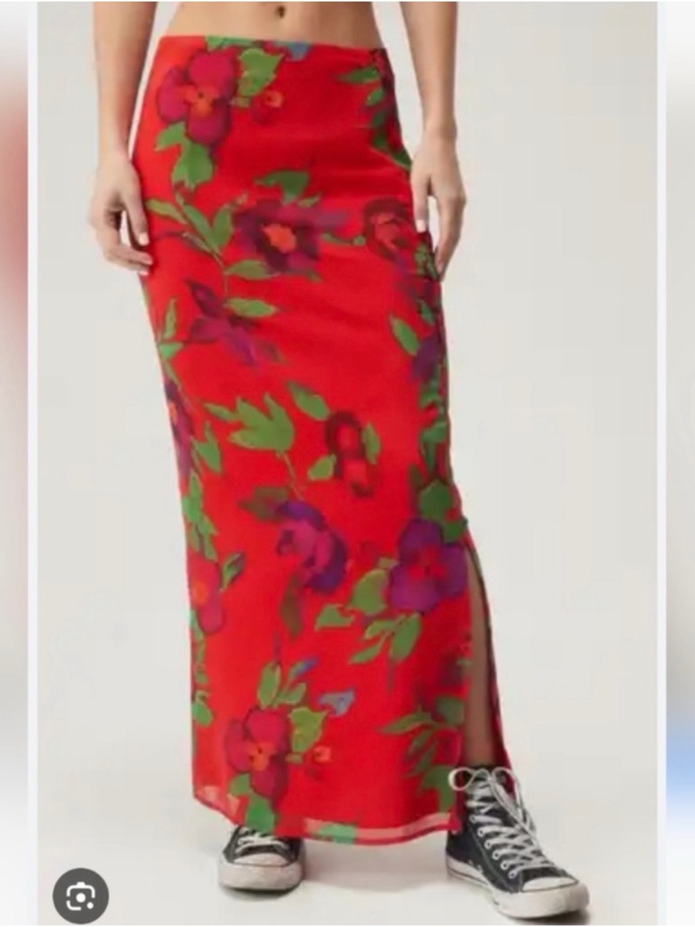 Nasty Gal Red Floral Maxi Skirt with Side Slit
